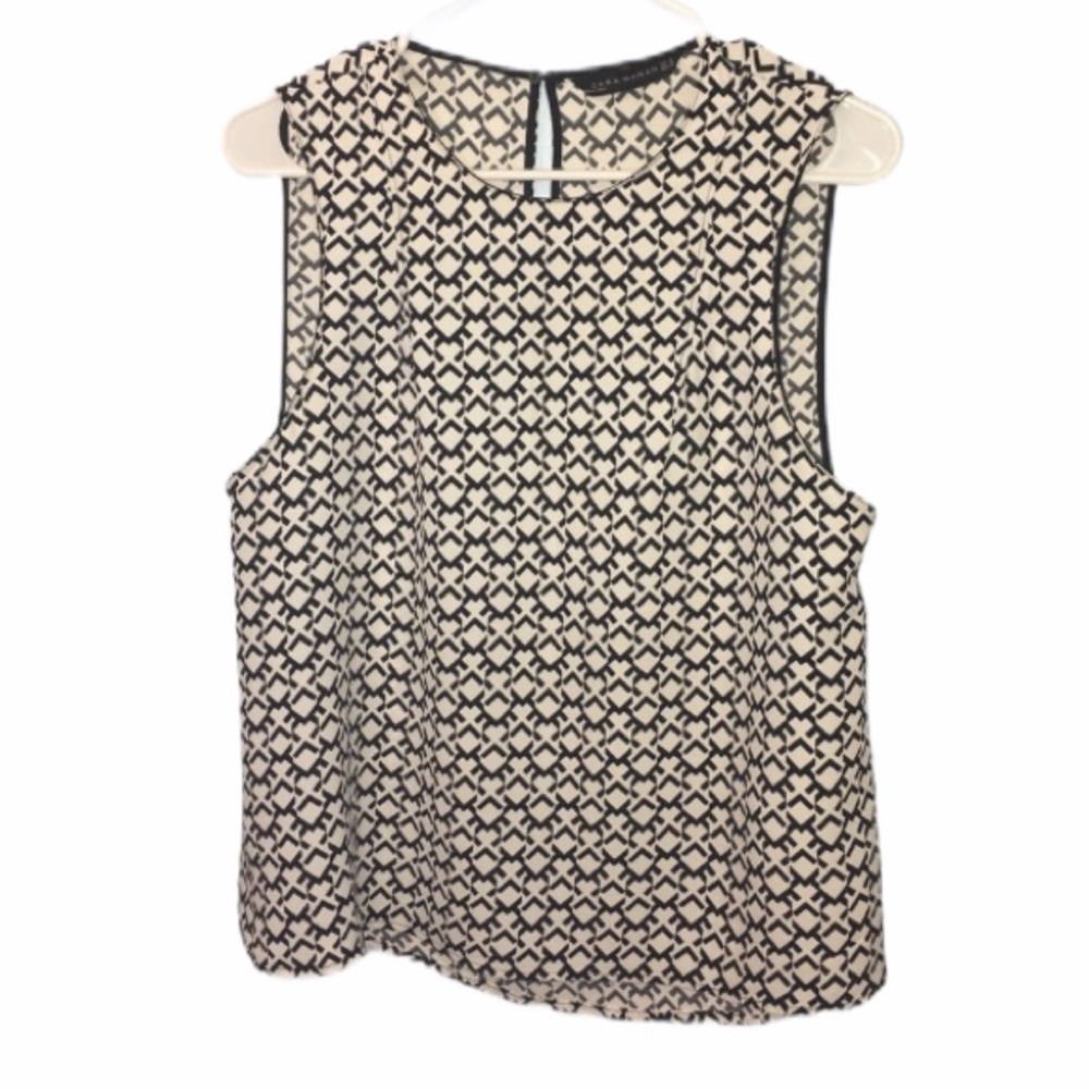 Zara Woman Geometric Print Sleeveless Blouse Med